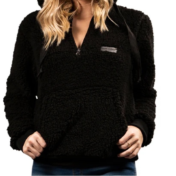 Simply Southern Tops - Simply Southern Black Sherpa Quarter zip Hoodie